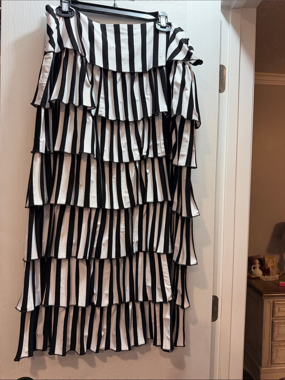 Black & White Striped Tiered Ruffle Skirt